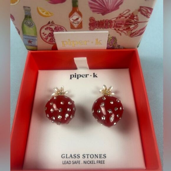 Piper K Red & Gold Strawberry Earrings with Glass Stones - Picture 1 of 3